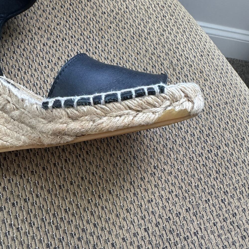 Vince Black Leather Espadrille Wedge Sandals Size 6 - Picture 8 of 13